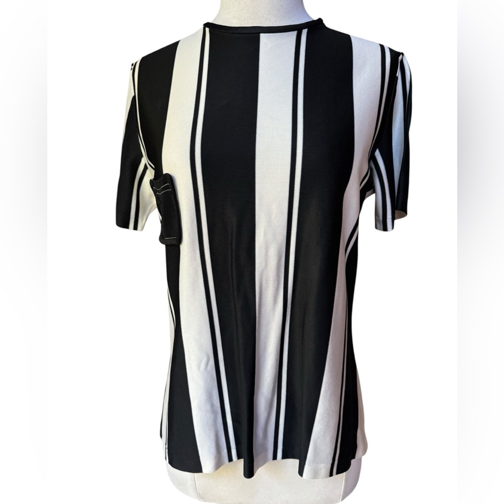 1960s/70s Glenbrooke Poly Bold Vertical Stripe Back Half Zip Top